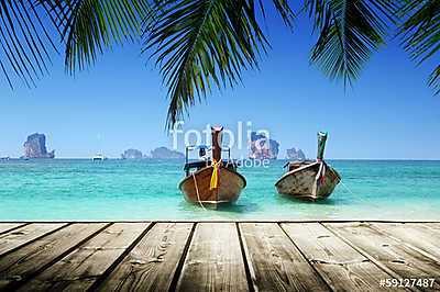 beach,  boats, Andaman Sea, Thailand (vászonkép óra) - vászonkép, falikép otthonra és irodába