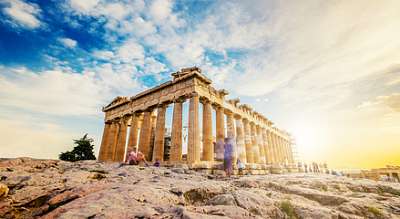 Akropolisz túristákkal naplementében (Athén) (fotótapéta) - vászonkép, falikép otthonra és irodába