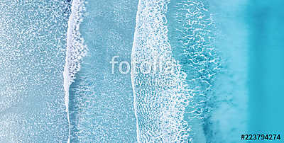 Beach and waves from top view. Turquoise water background from top view. Summer seascape from air. Top view from drone. Travel c (vászonkép óra) - vászonkép, falikép otthonra és irodába