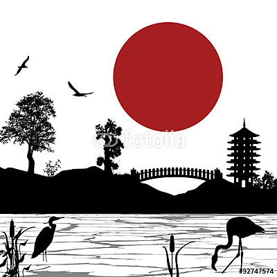 japán szép táj plakát, vektoros illusztráció (poszter) - vászonkép, falikép otthonra és irodába