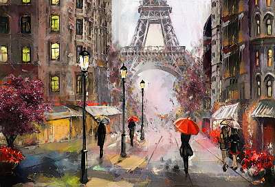 Párizsi utcakép esős nap(olajfestmény reprodukció) (többrészes kép) - vászonkép, falikép otthonra és irodába
