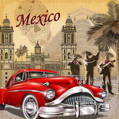 Mexico retro poster. (vászonkép óra) - vászonkép, falikép otthonra és irodába