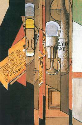Poharak, újság és boros üveg (poszter) - vászonkép, falikép otthonra és irodába