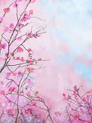 Festés rózsaszín japán cseresznye - sakura virágos Tavaszi virág (bögre) - vászonkép, falikép otthonra és irodába