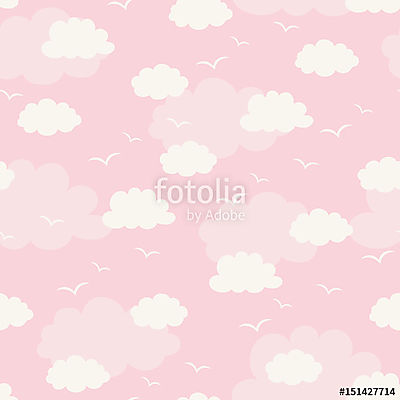 Felhők és madarak rózsaszín háttérrel tapétaminta (fotótapéta) - vászonkép, falikép otthonra és irodába
