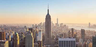 New York-i Manhattan skyline a naplementében. (bögre) - vászonkép, falikép otthonra és irodába