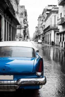 Kék autó Havanna utcáin  (vászonkép óra) - vászonkép, falikép otthonra és irodába