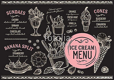 Ice cream restaurant menu. Vector dessert food flyer for bar and (vászonkép óra) - vászonkép, falikép otthonra és irodába