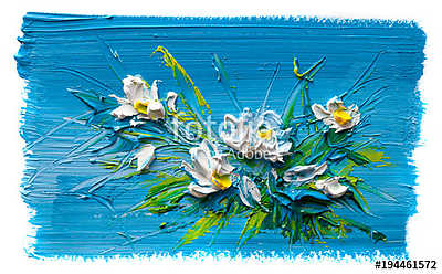 Absztrakt fehér virágok kompozíciója (olajfestmény reprodukció) (többrészes kép) - vászonkép, falikép otthonra és irodába