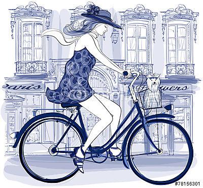 Párizsi kerékpáros nő (poszter) - vászonkép, falikép otthonra és irodába