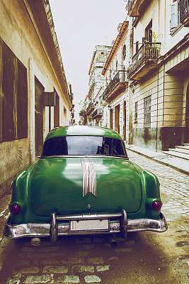 Régi autó az utcán Havanna, Kuba retro hatással (vászonkép óra) - vászonkép, falikép otthonra és irodába