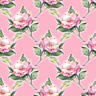 Seamless pattern, watercolor pink roses (bögre) - vászonkép, falikép otthonra és irodába