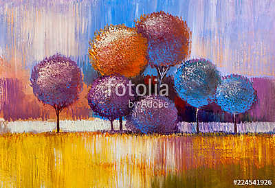 Absztrakt színes gömb fák (olajfestmény reprodukció) (poszter) - vászonkép, falikép otthonra és irodába