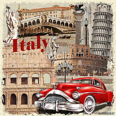 Italy vintage poster.	 (vászonkép óra) - vászonkép, falikép otthonra és irodába