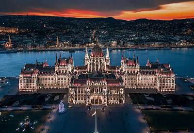 Budapesti Parlament épülete éjszaka (bögre) - vászonkép, falikép otthonra és irodába