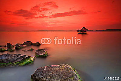 Sunset in Hungary lake Balaton (keretezett kép) - vászonkép, falikép otthonra és irodába