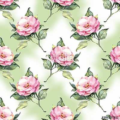 Watercolor floral seamless pattern with hand painted roses (bögre) - vászonkép, falikép otthonra és irodába