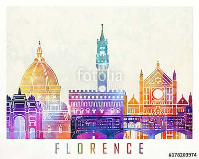 Florence landmarks watercolor poster (bögre) - vászonkép, falikép otthonra és irodába