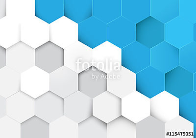 Absztrakt kék és fehér hatszögmintás háttér. Geometriai együttmű (poszter) - vászonkép, falikép otthonra és irodába