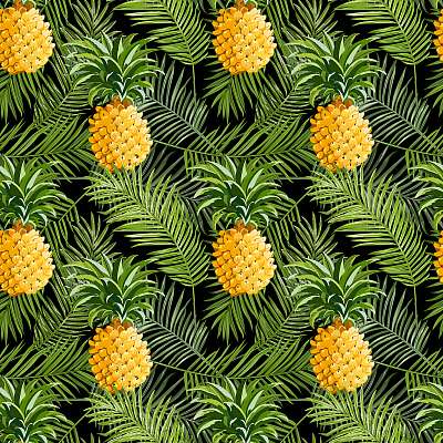 Trópusi pálmafák és ananászok háttér - zökkenőmentes pattanás (poszter) - vászonkép, falikép otthonra és irodába