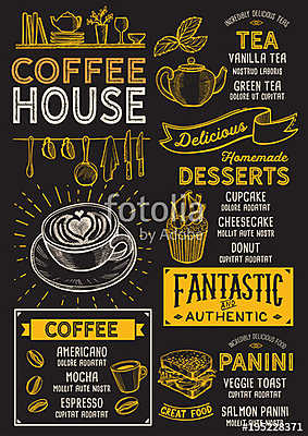 Coffee restaurant menu. Vector drink flyer for bar and cafe. Des (fotótapéta) - vászonkép, falikép otthonra és irodába