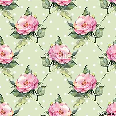 Watercolor floral seamless pattern with roses 8 (fotótapéta) - vászonkép, falikép otthonra és irodába
