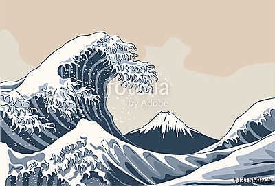 Ocean waves, Japanese style illustration (bögre) - vászonkép, falikép otthonra és irodába
