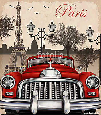 Paris retro poster (keretezett kép) - vászonkép, falikép otthonra és irodába