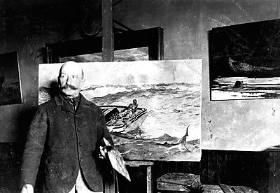 Winslow Holmer, a Golf- áramlat című festménye előtt (bögre) - vászonkép, falikép otthonra és irodába