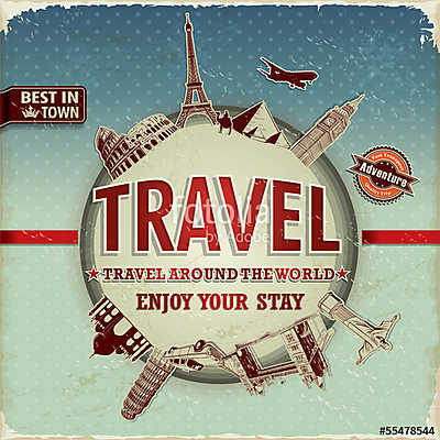 Vintage utazás világszerte plakáton (többrészes kép) - vászonkép, falikép otthonra és irodába