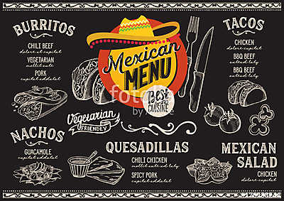Mexican menu restaurant, food template. (fotótapéta) - vászonkép, falikép otthonra és irodába