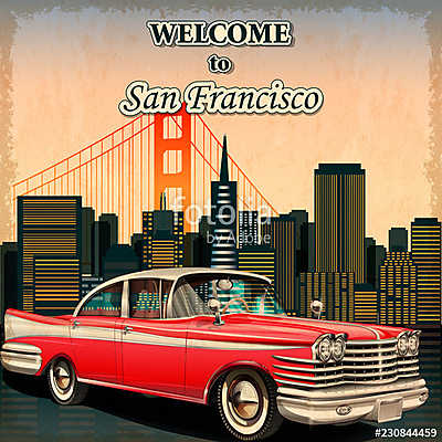 Welcome to San Francisco retro poster. (bögre) - vászonkép, falikép otthonra és irodába