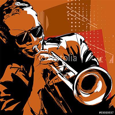 Jazz trombitás játékos (poszter) - vászonkép, falikép otthonra és irodába