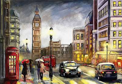London utcái és a Big Ben.(olajfestmény reprodukció) (keretezett kép) - vászonkép, falikép otthonra és irodába