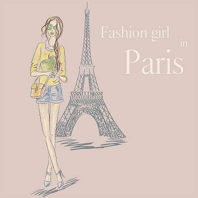 Paris Fashion lány az Eiffel-torony közelében (fotótapéta) - vászonkép, falikép otthonra és irodába