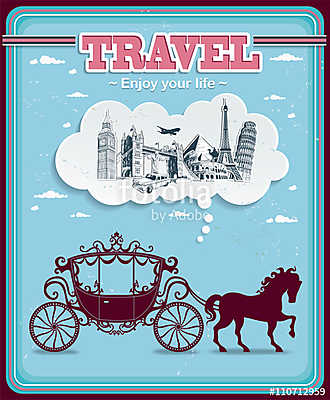 Vintage Travel fuvar plakáttervezés (fotótapéta) - vászonkép, falikép otthonra és irodába