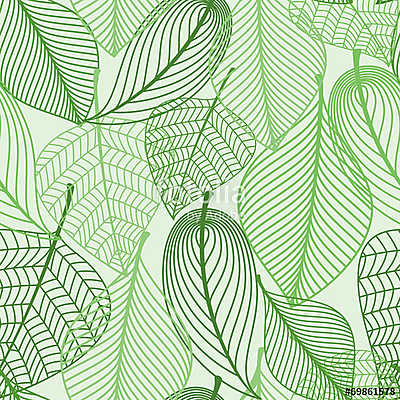 Green leaves seamless pattern background (poszter) - vászonkép, falikép otthonra és irodába