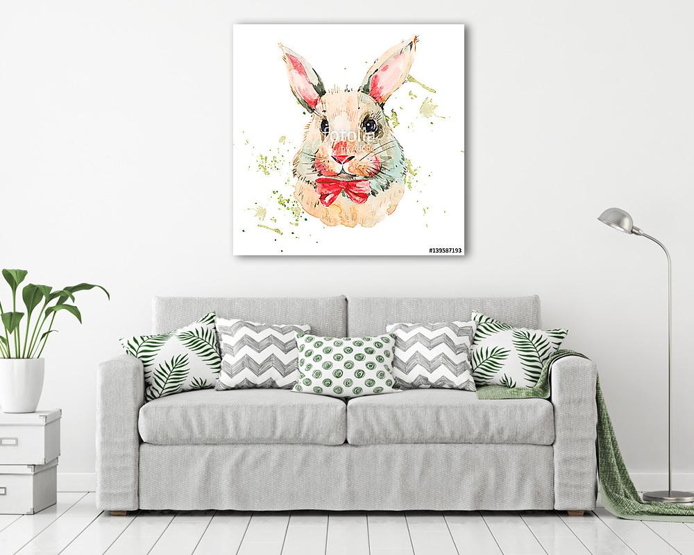 Aranyos akvarell fehér nyúl piros íjjal (bögre) - vászonkép, falikép otthonra és irodába