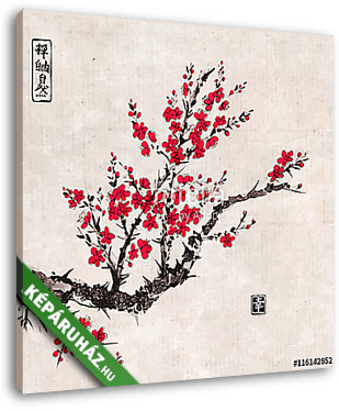 Oriental sakura cseresznyefa virágban vintage rizspapírral - vászonkép 3D látványterv
