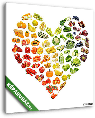 A gyümölcsök és zöldségek szivárvány szíve - vászonkép 3D látványterv