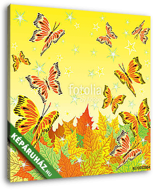 Őszi levelek pillangókkal - vászonkép 3D látványterv