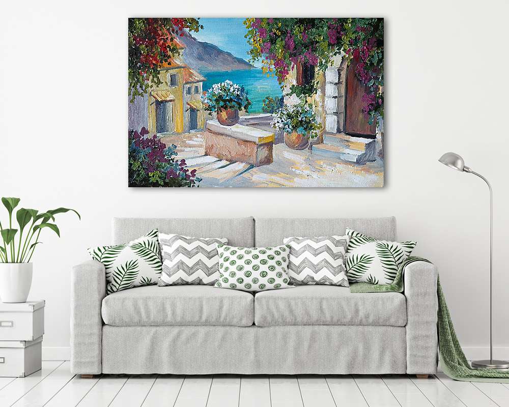 Csodálatos házak a tengerpartnál (olajfestmény reprodukció) - vászonkép, falikép vásárlás Csodálatos házak a tengerpartnál (olajfestmény reprodukció) (vászonkép) - vászonkép, falikép otthonra és irodába