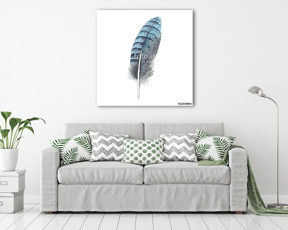 Watercolor bird feather from wing isolated. Aquarelle wild flowe - vászonkép, falikép vásárlás Watercolor bird feather from wing isolated. Aquarelle wild flowe (vászonkép) - vászonkép, falikép otthonra és irodába