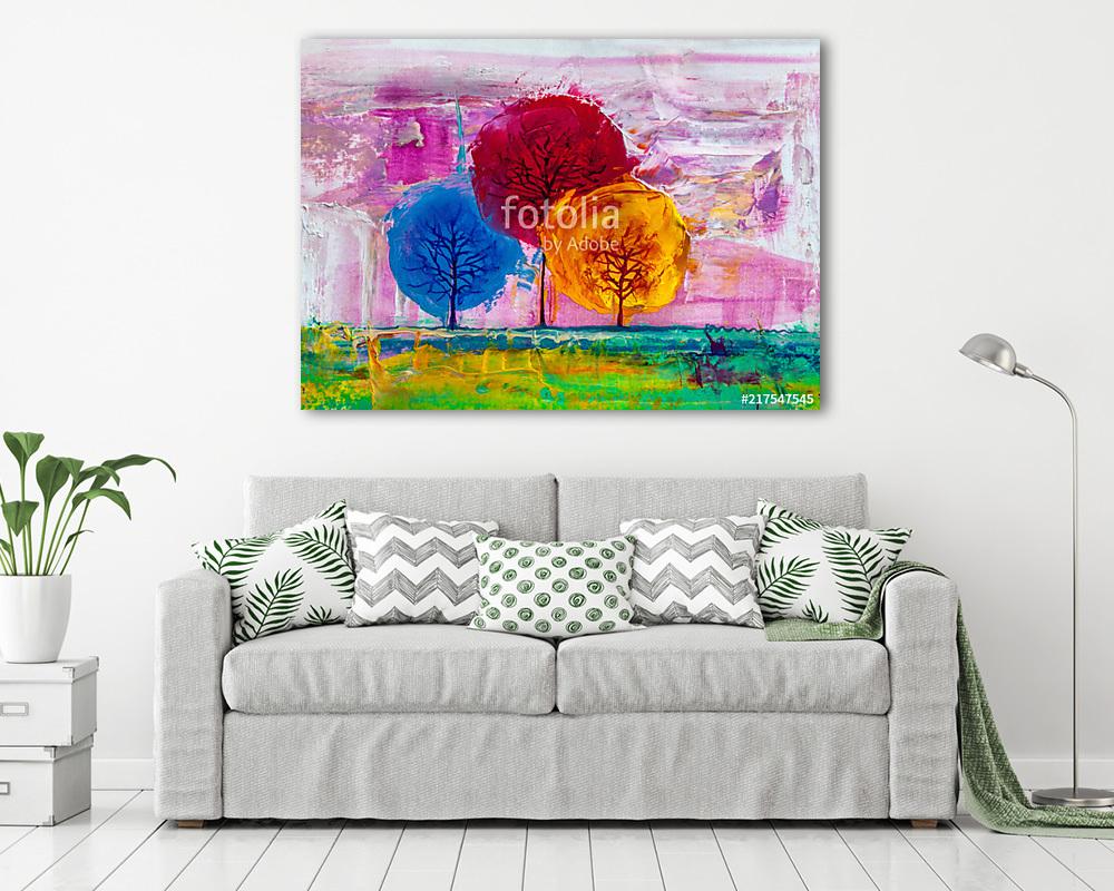 Absztrakt színpompás fák a réten (olajfestmény reprodukció) - vászonkép, falikép vásárlás Absztrakt színpompás fák a réten (olajfestmény reprodukció) (többrészes kép) - vászonkép, falikép otthonra és irodába