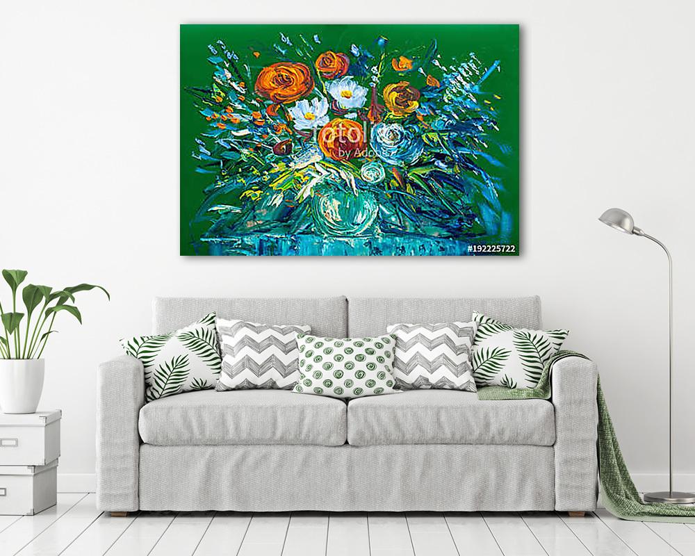 Absztrakt virágok vázában (olajfestmény reprodukció) - vászonkép, falikép vásárlás Absztrakt virágok vázában (olajfestmény reprodukció) (fotótapéta) - vászonkép, falikép otthonra és irodába