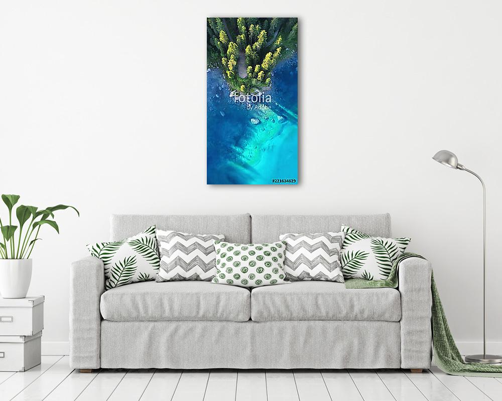 Aerial view on the lake and forest. Natural landscape from drone. Aerial landscape from air in the Dolomite alps, Italy. (fotótapéta) - vászonkép, falikép otthonra és irodába