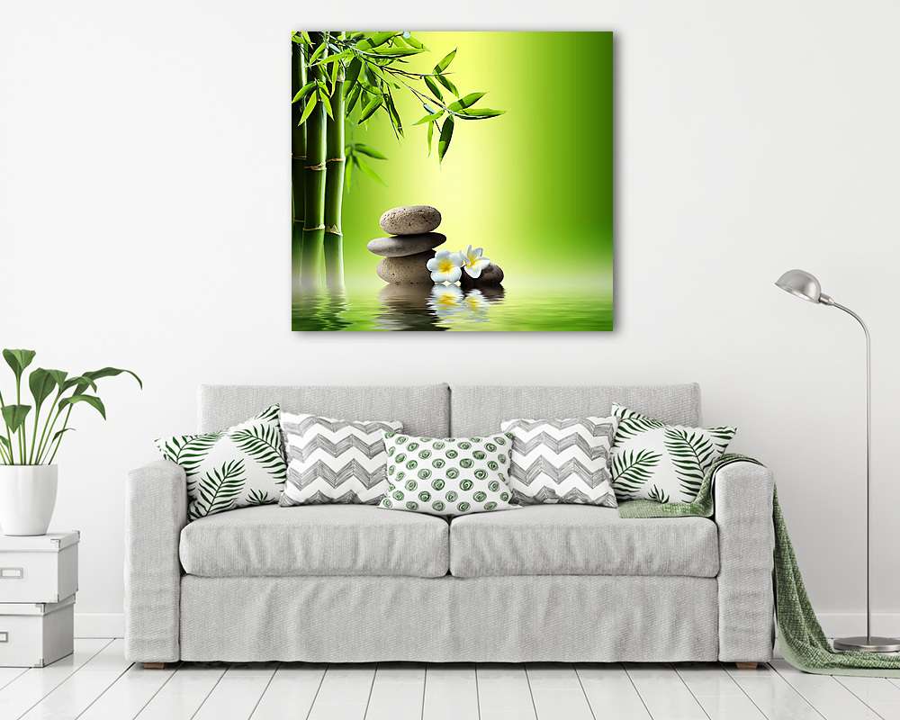 spa háttér bambusz és kövek a víz (poszter) - vászonkép, falikép otthonra és irodába