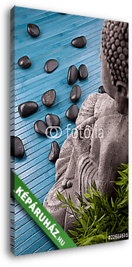 Buddha bambusz, masszázs kövek és virágcsészék - vászonkép 3D látványterv