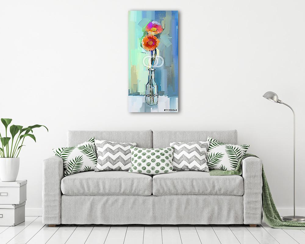 Üveg váza gerbera virágokkal - vászonkép, falikép vásárlás Üveg váza gerbera virágokkal (vászonkép) - vászonkép, falikép otthonra és irodába