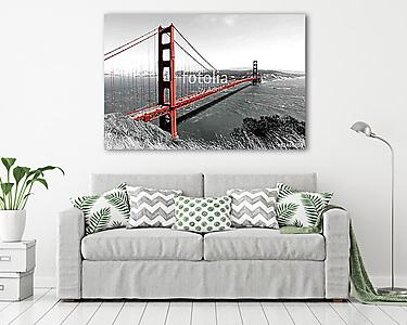 Golden Gate híd piros pop a B & W (vászonkép) - vászonkép, falikép otthonra és irodába